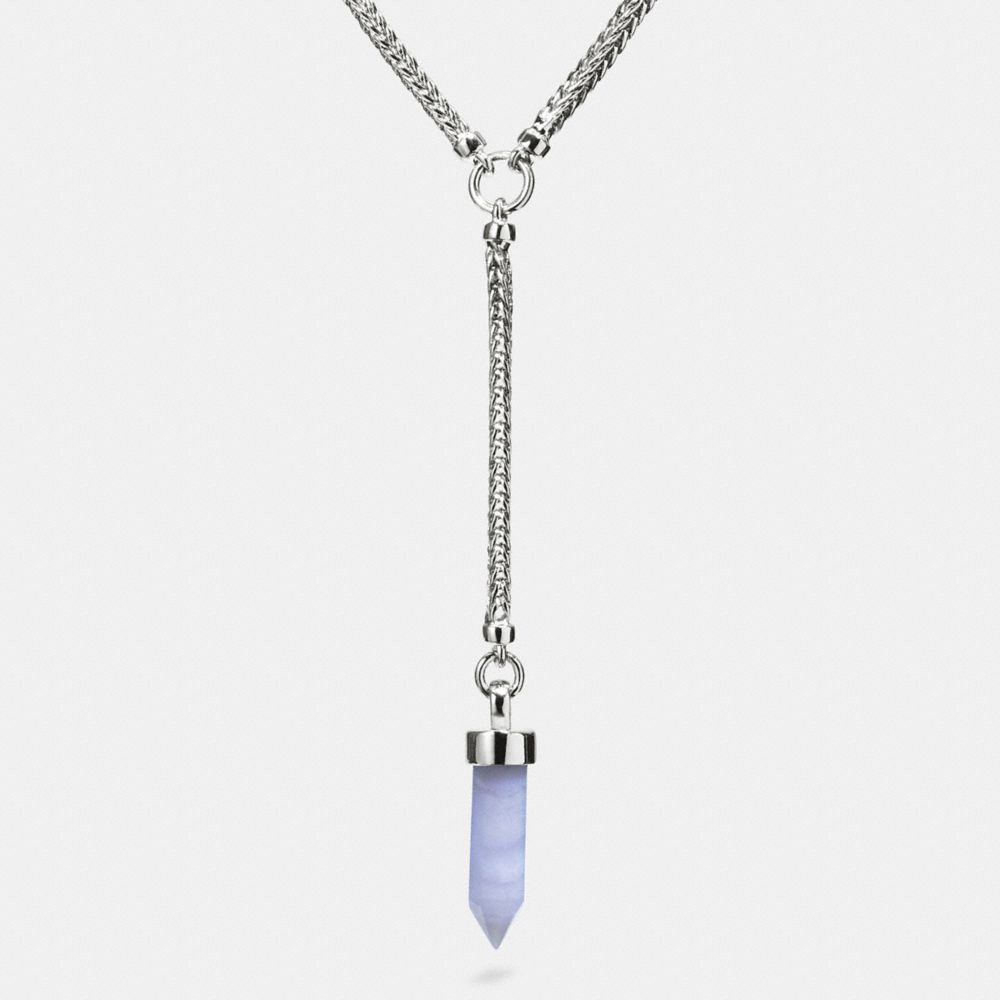 AMULET LARIAT LONG NECKLACE - f90518 - SILVER/PALE BLUE