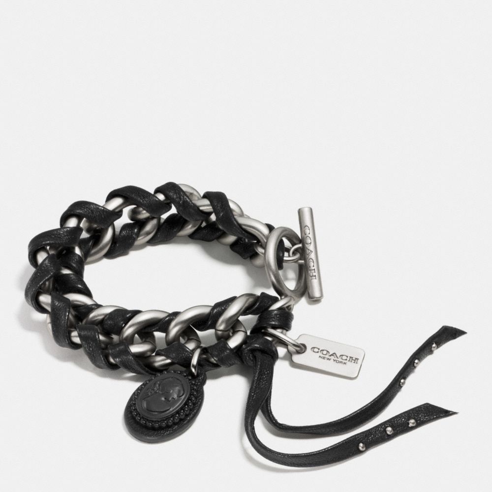 COACH F90522 - LEATHER LACED CAMEO TOGGLE BRACELET SILVER/BLACK