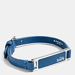 COACH F90575 Leather Plaque Strap Bracelet SILVER/DENIM