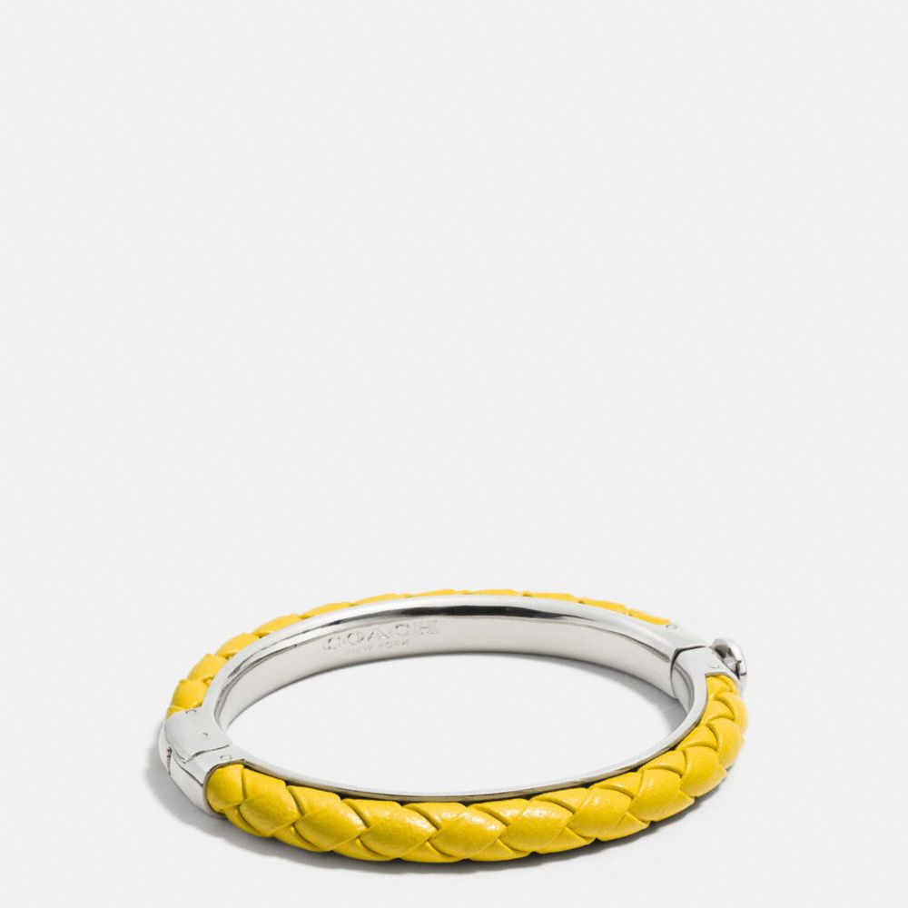 COACH BRAIDED LEATHER HINGED BANGLE - SILVER/YELLOW - f90599