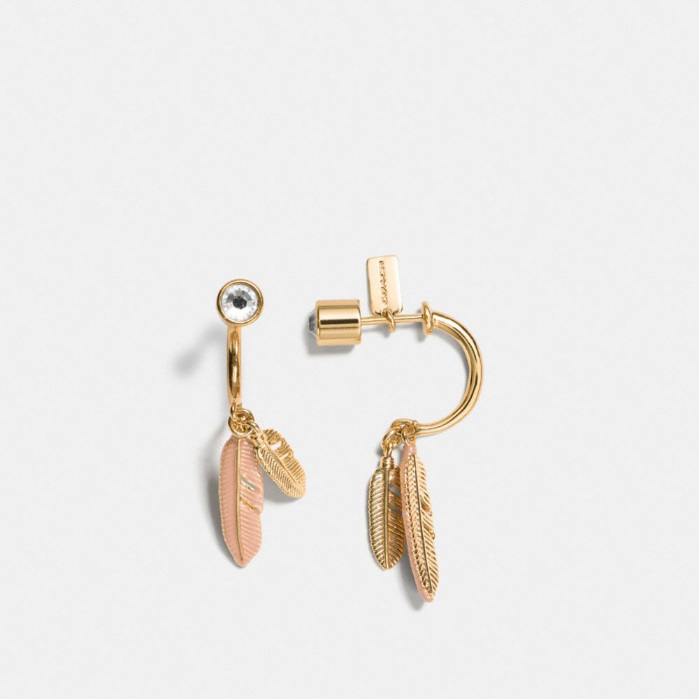 PAVE METAL AND ENAMEL FEATHER EARRINGS - f90601 - GOLD/BLUSH