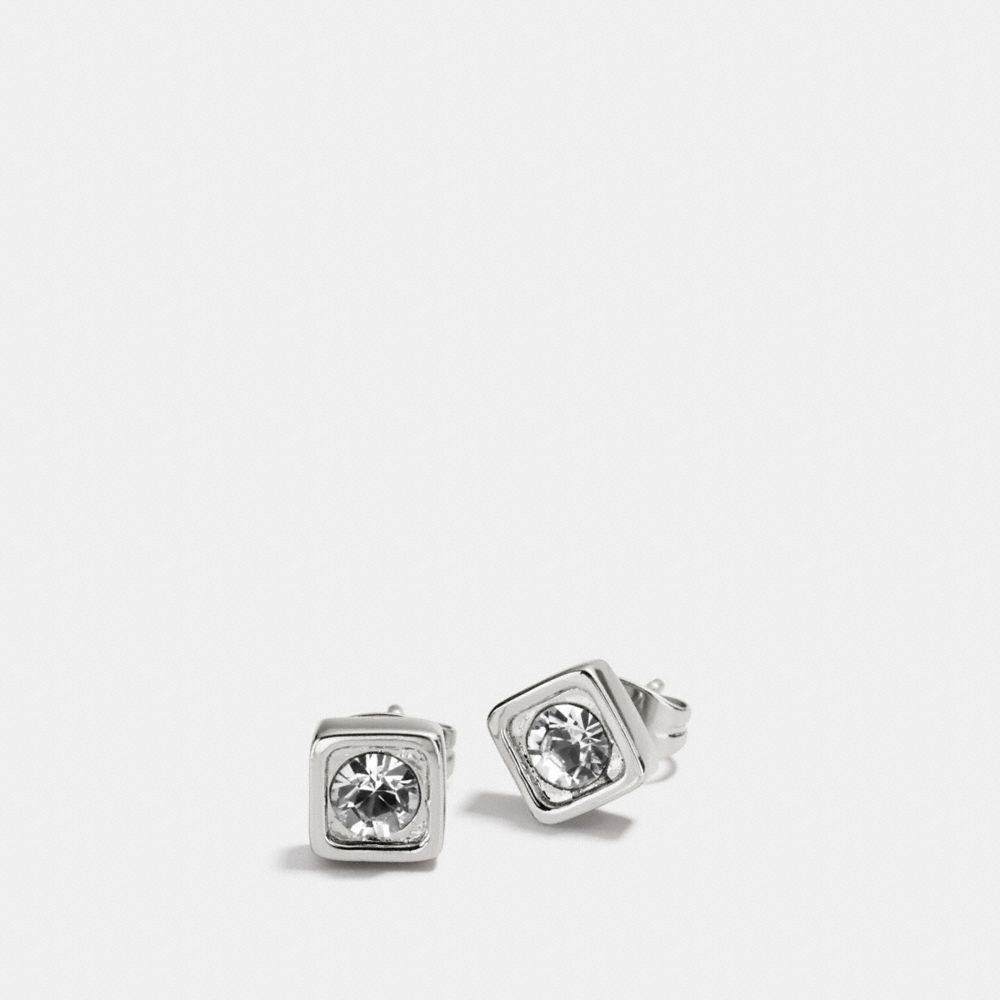 COACH f90665 COACH PAVE SQUARE STUD EARRINGS SILVER/CLEAR