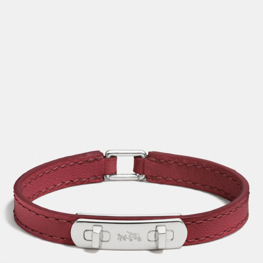 COACH F90702 Leather Swagger Bracelet SILVER/BLACK CHERRY