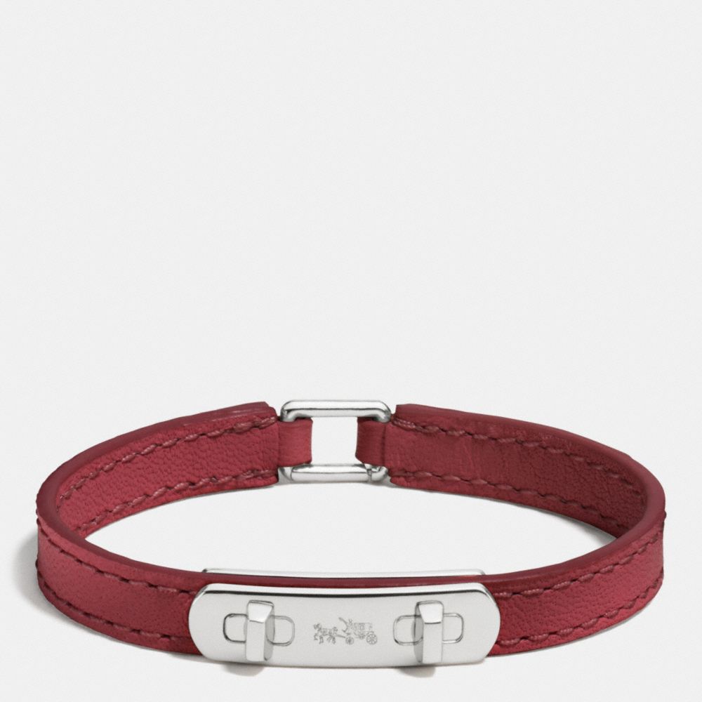 COACH f90702 LEATHER SWAGGER BRACELET SILVER/BLACK CHERRY