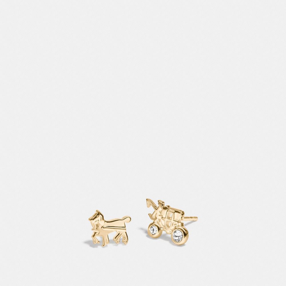 STERLING SILVER HORSE AND CARRIAGE STUD EARRINGS - F90715 - GOLD