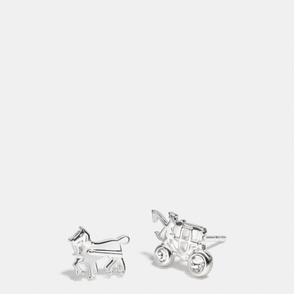COACH STERLING PAVE HORSE AND CARRIAGE STUD EARRINGS - SILVER/CLEAR - f90715