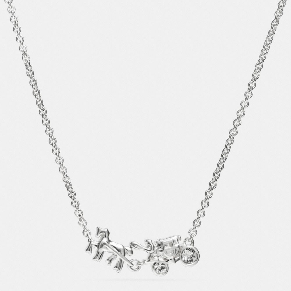 STERLING PAVE HORSE AND CARRIAGE NECKLACE - f90721 - SILVER/CLEAR