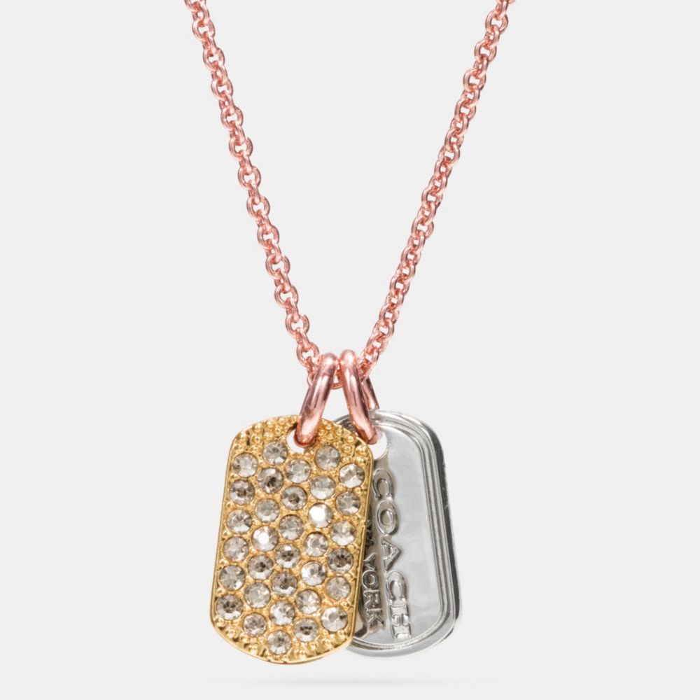 PAVE MIXED TAGS NECKLACE - f90733 - ROSEGOLD/SILVER