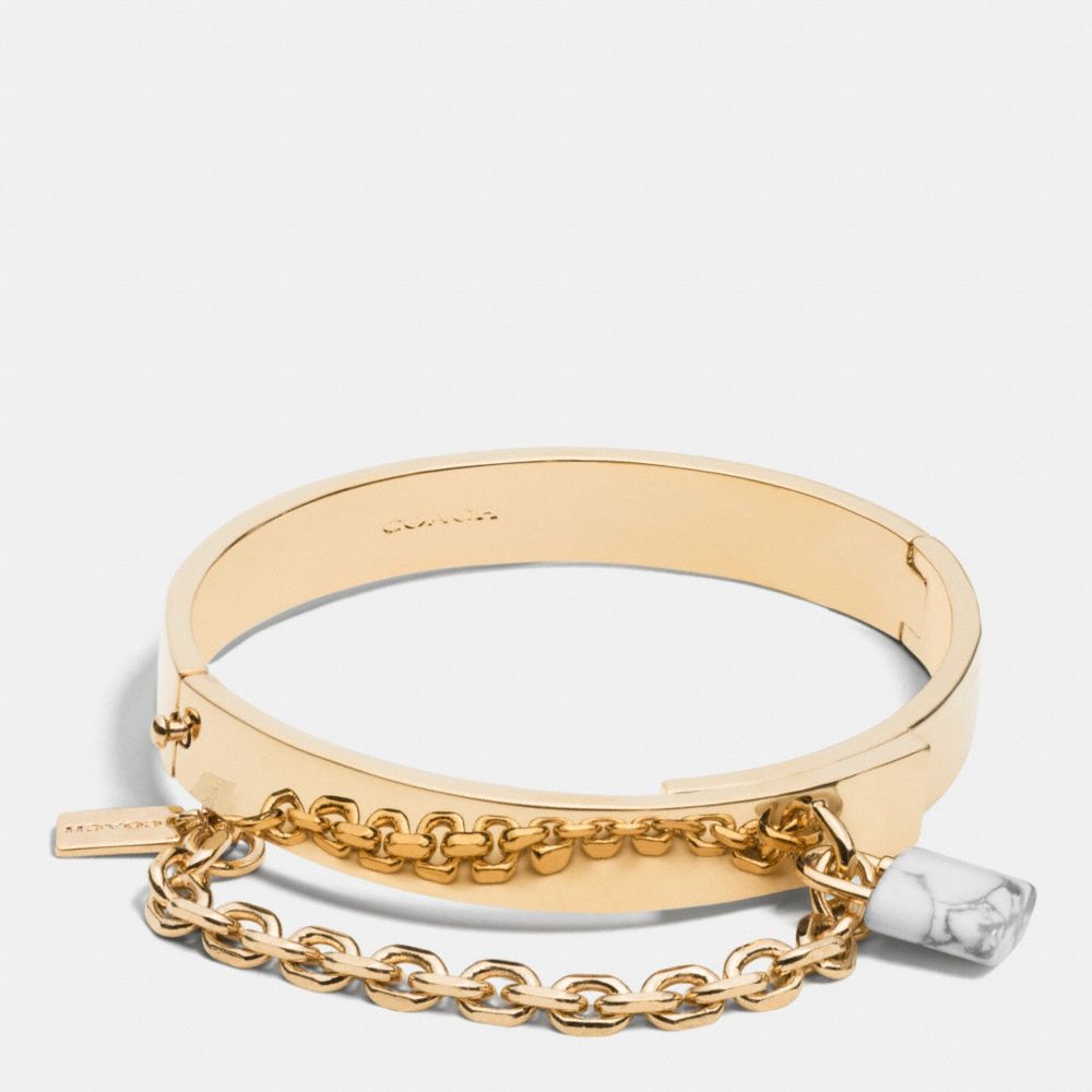 COACH f90773 WHITE BUFFALO TURQUOISE PADLOCK CHAIN HANG BANGLE GOLD/WHT BUFFALO TURQUOISE