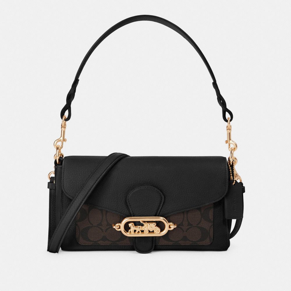 SMALL JADE SHOULDER BAG WITH SIGNATURE CANVAS DETAIL - IM/BROWN BLACK - COACH F90782