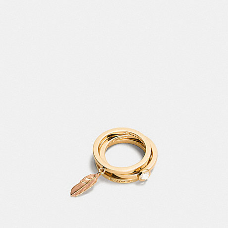 COACH F90815 PAVE METAL AND ENAMEL FEATHER RING SET GOLD/BLUSH