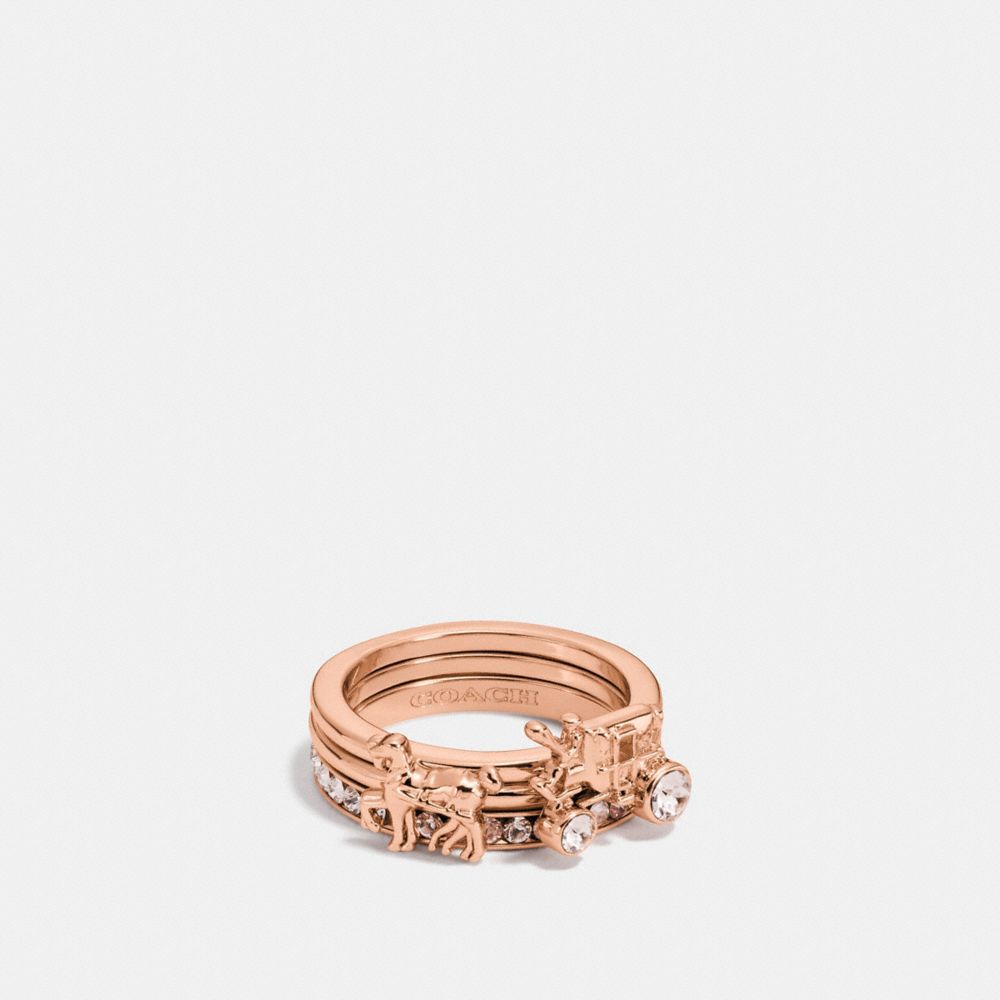 PAVE HORSE AND CARRIAGE RING SET - f90820 - ROSEGOLD