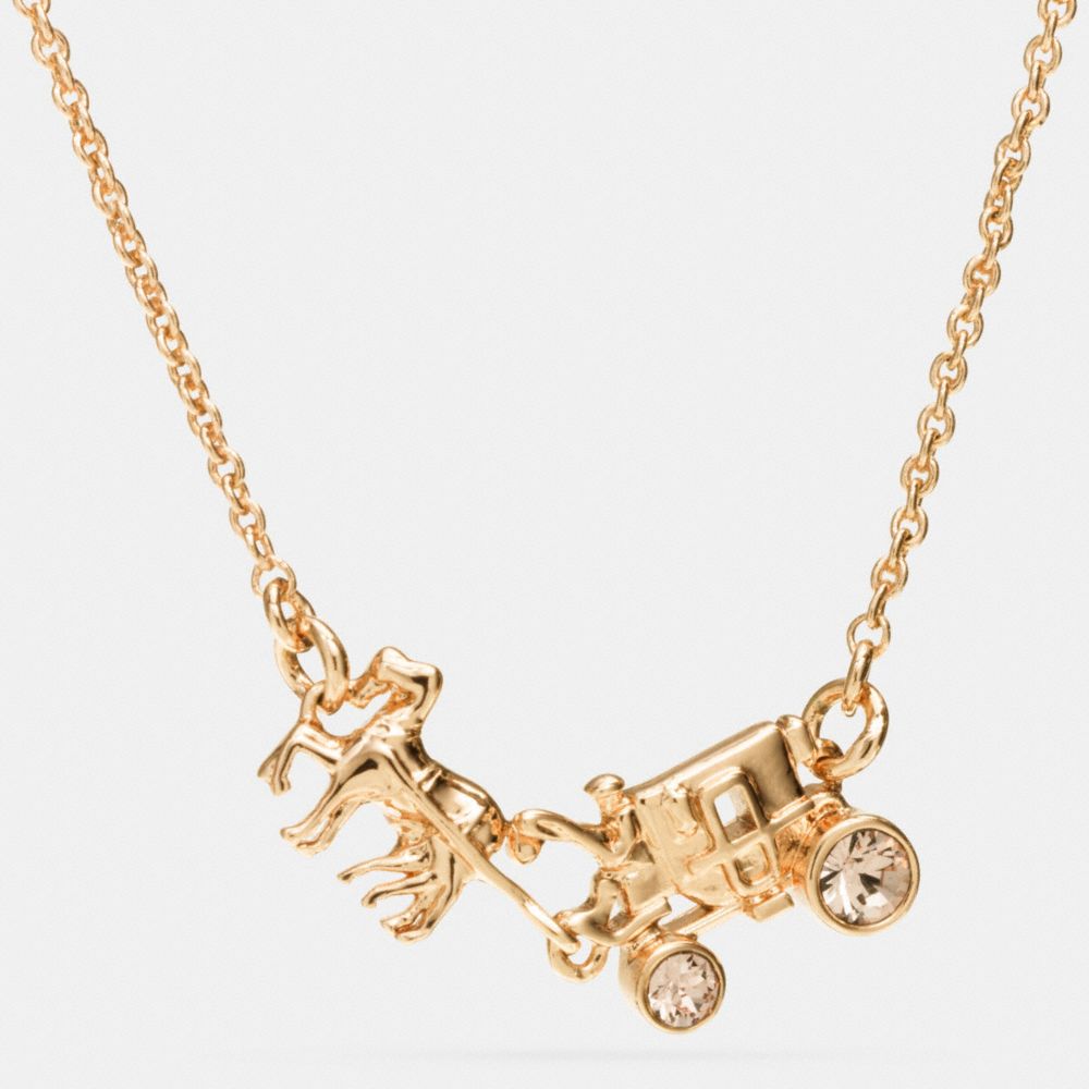 PAVE HORSE AND CARRIAGE NECKLACE - f90822 - GOLD