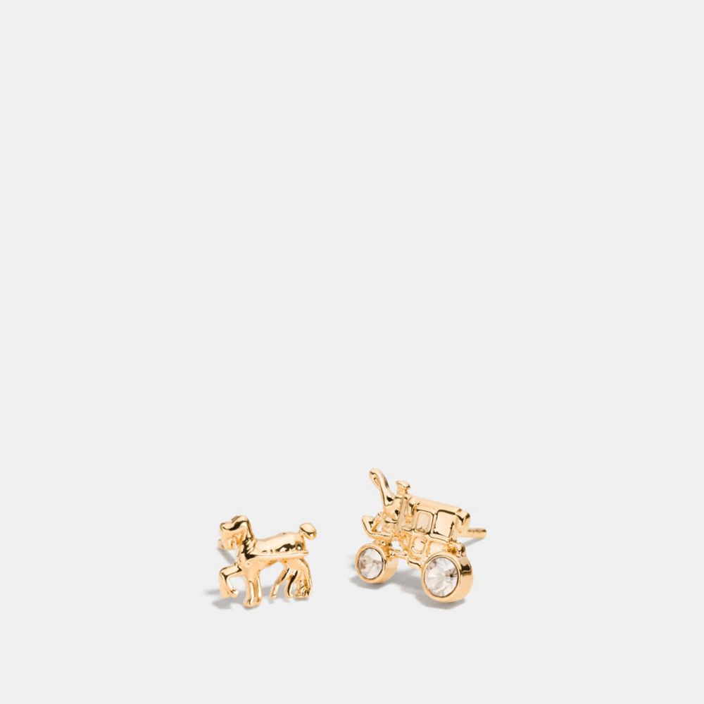 PAVE HORSE AND CARRIAGE STUD EARRINGS - f90823 - GOLD