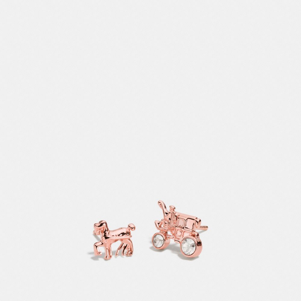 PAVE HORSE AND CARRIAGE STUD EARRINGS - f90823 - ROSEGOLD