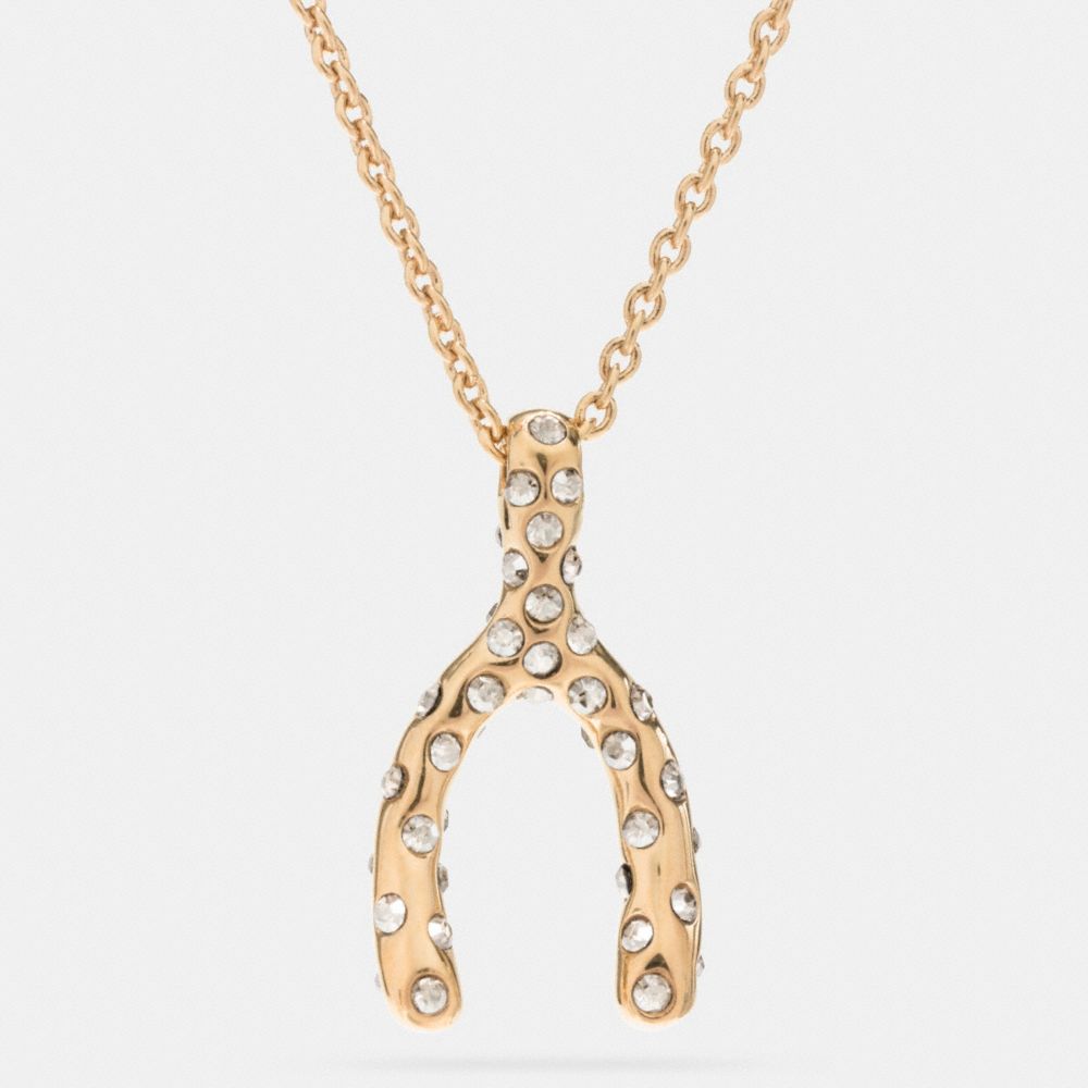 COACH f90828 PAVE WISHBONE NECKLACE  GOLD