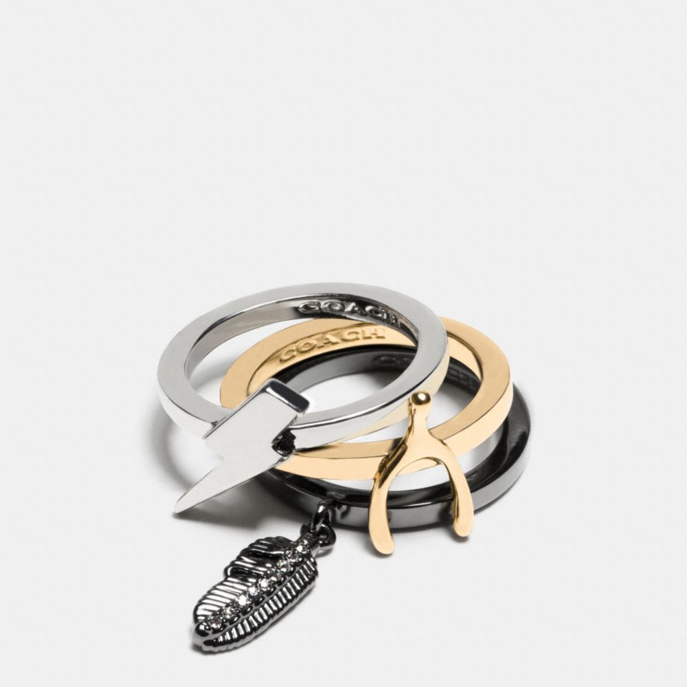 PAVE WISHBONE MIX STACKED RING - COACH f90832 - GOLD/MULTICOLOR