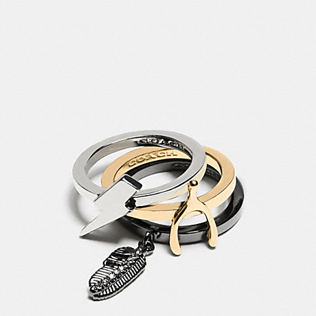 COACH PAVE WISHBONE MIX STACKED RING - GOLD/MULTICOLOR - f90832