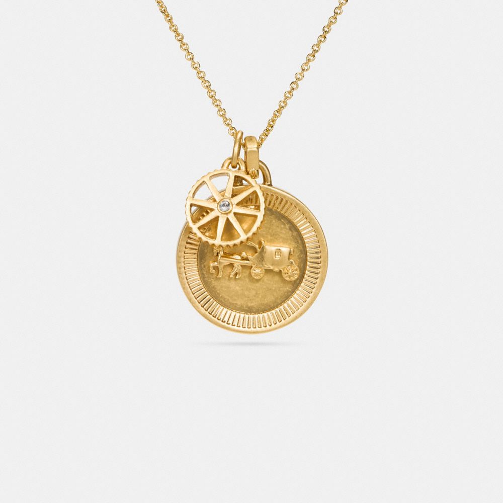 HORSE AND CARRIAGE COIN NECKLACE - f90859 - GOLD