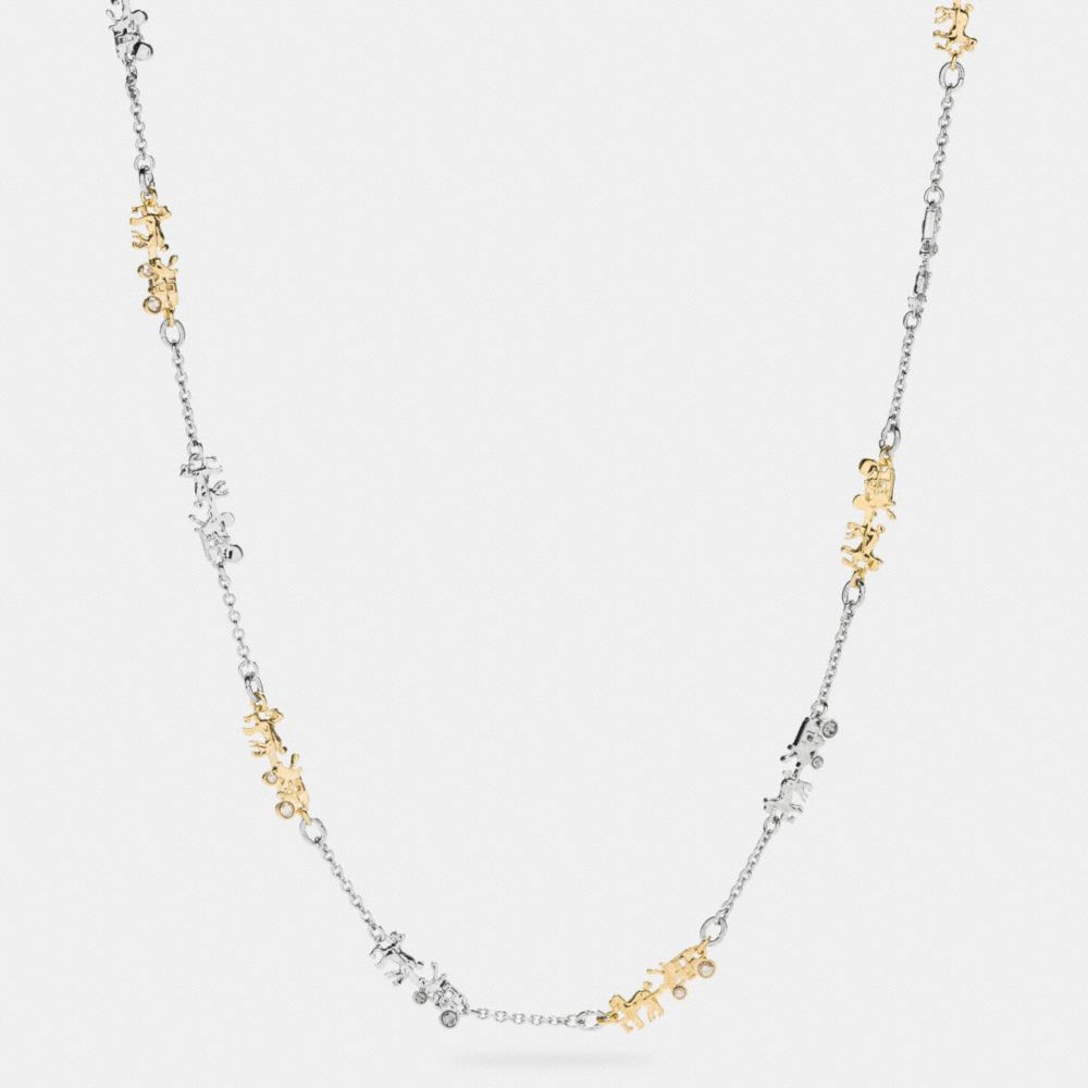 LONG COACH HORSE AND CARRIAGE NECKLACE - f90860 - GOLD/SILVER