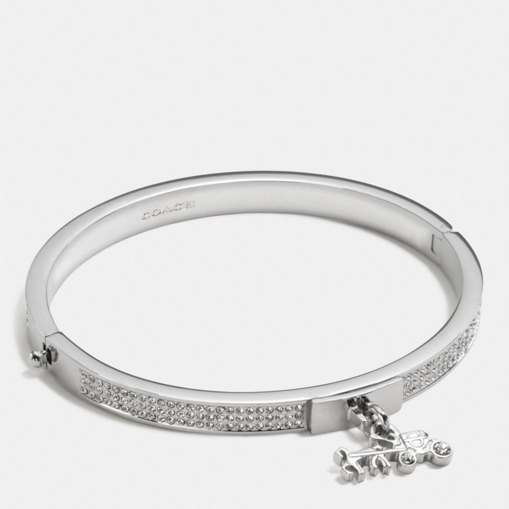 COACH f90868 PAVE HORSE AND CARRIAGE HINGED BANGLE SILVER/CLEAR