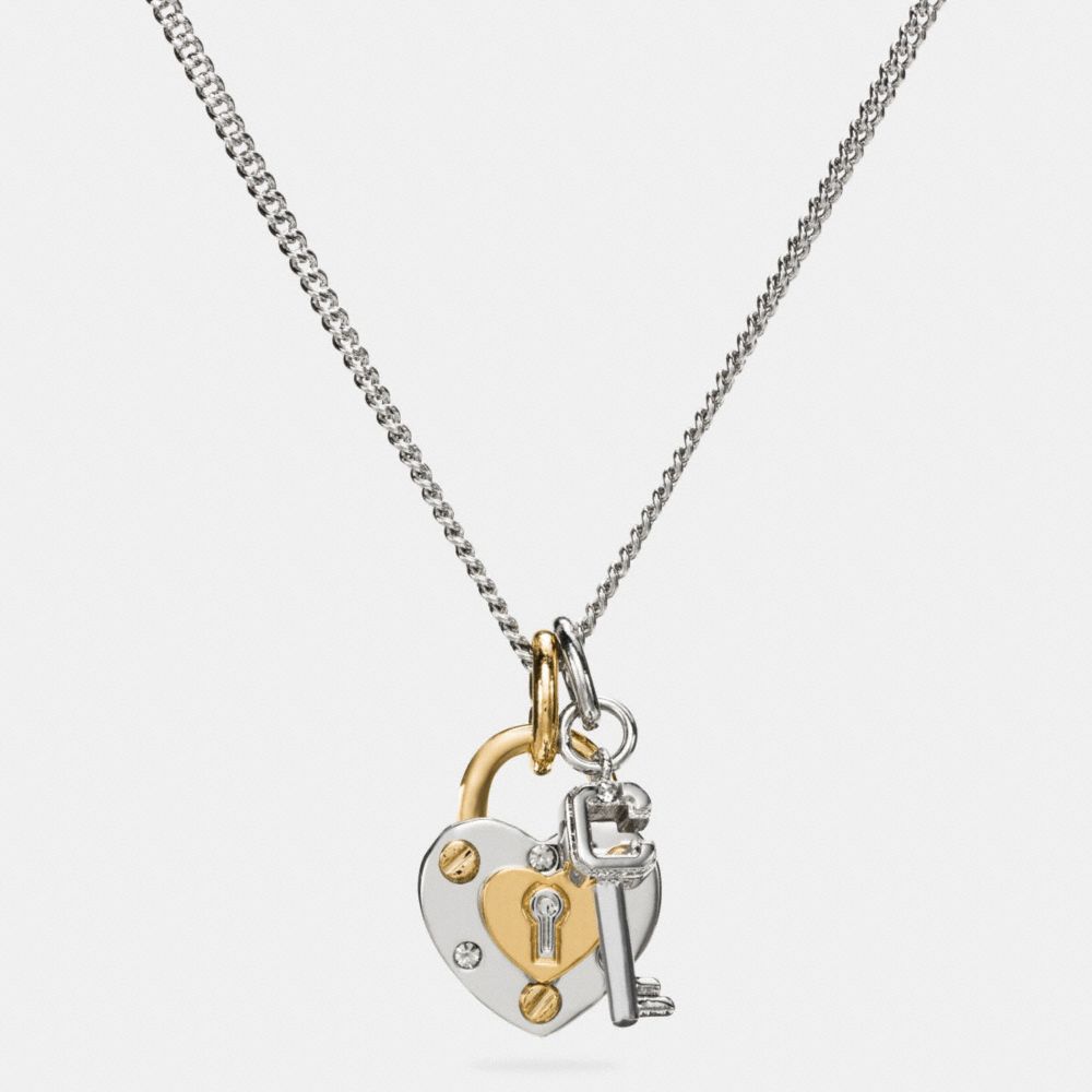 SHORT PADLOCK HEART AND KEY NECKLACE - f90953 - SILVER/GOLD