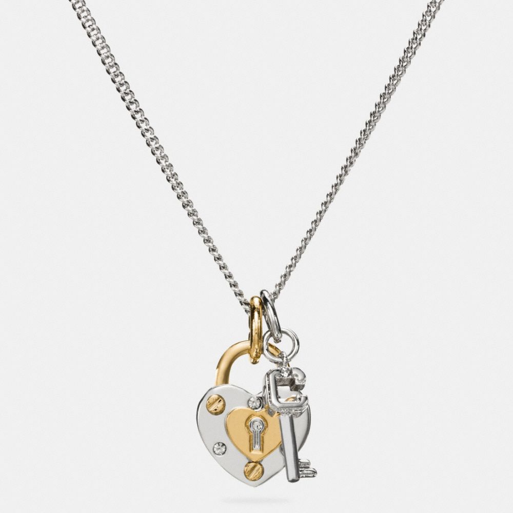 COACH SHORT PADLOCK HEART AND KEY NECKLACE - SILVER/GOLD - f90953