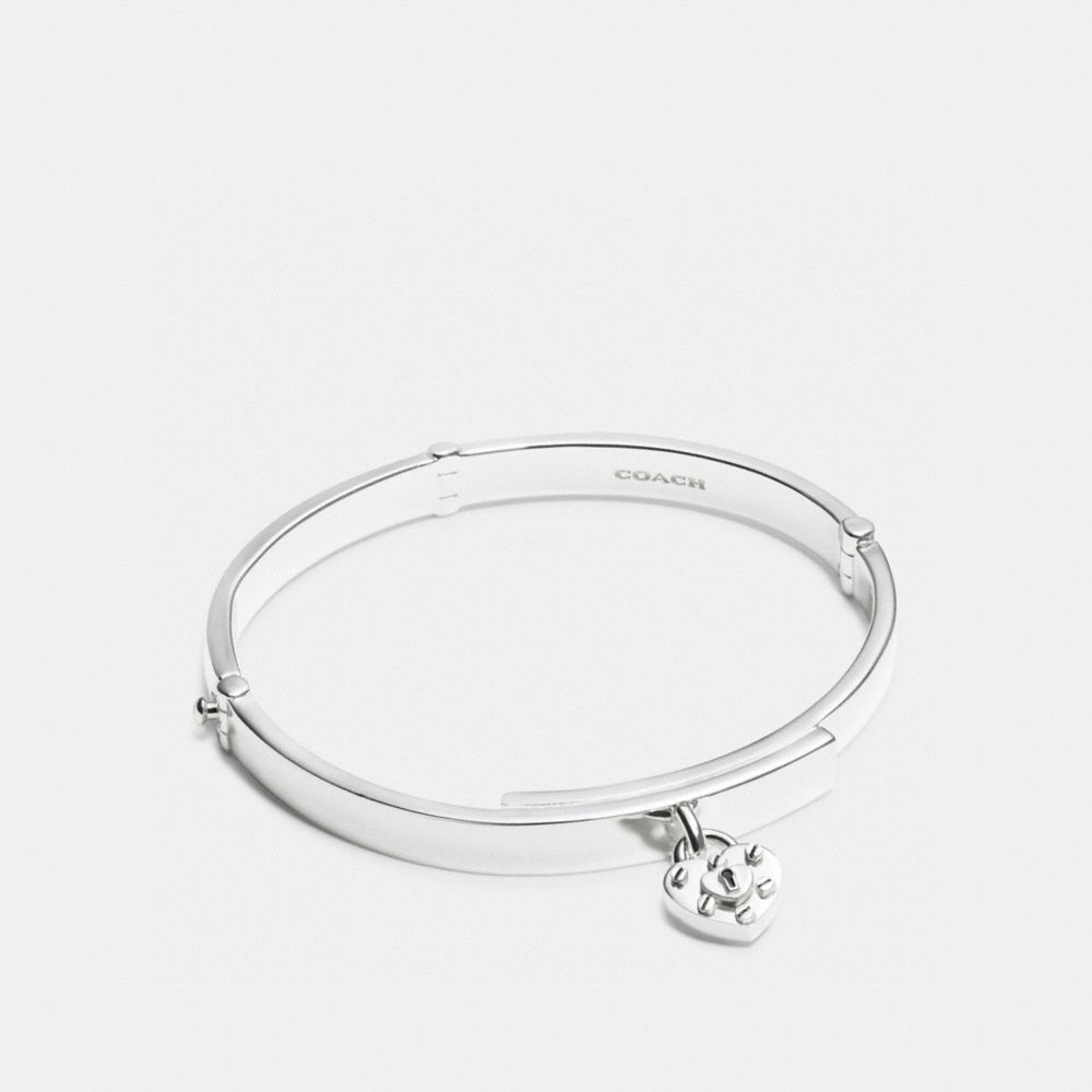 STERLING SILVER HEART LOCK HINGED BANGLE - f90956 - SILVER/SILVER