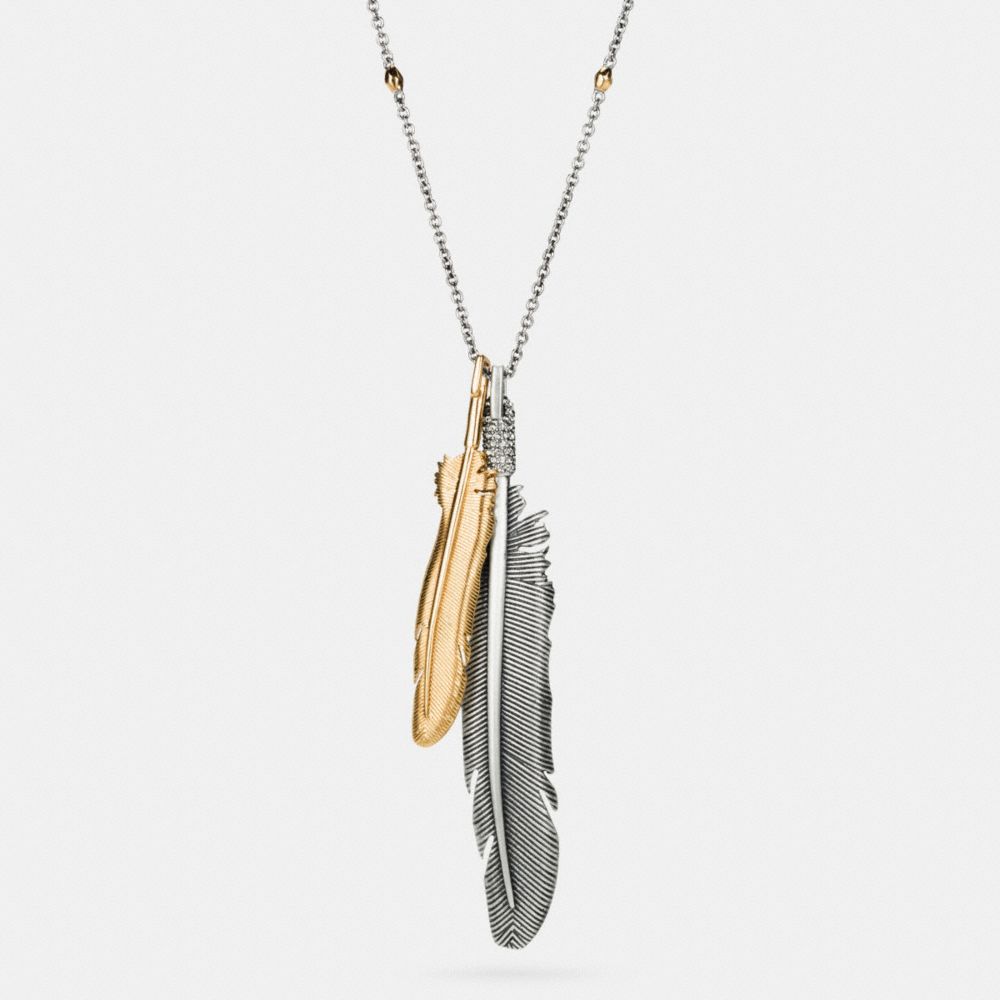 DAY DREAMER FEATHER PAVE NECKLACE - f90960 - SILVER/GOLD
