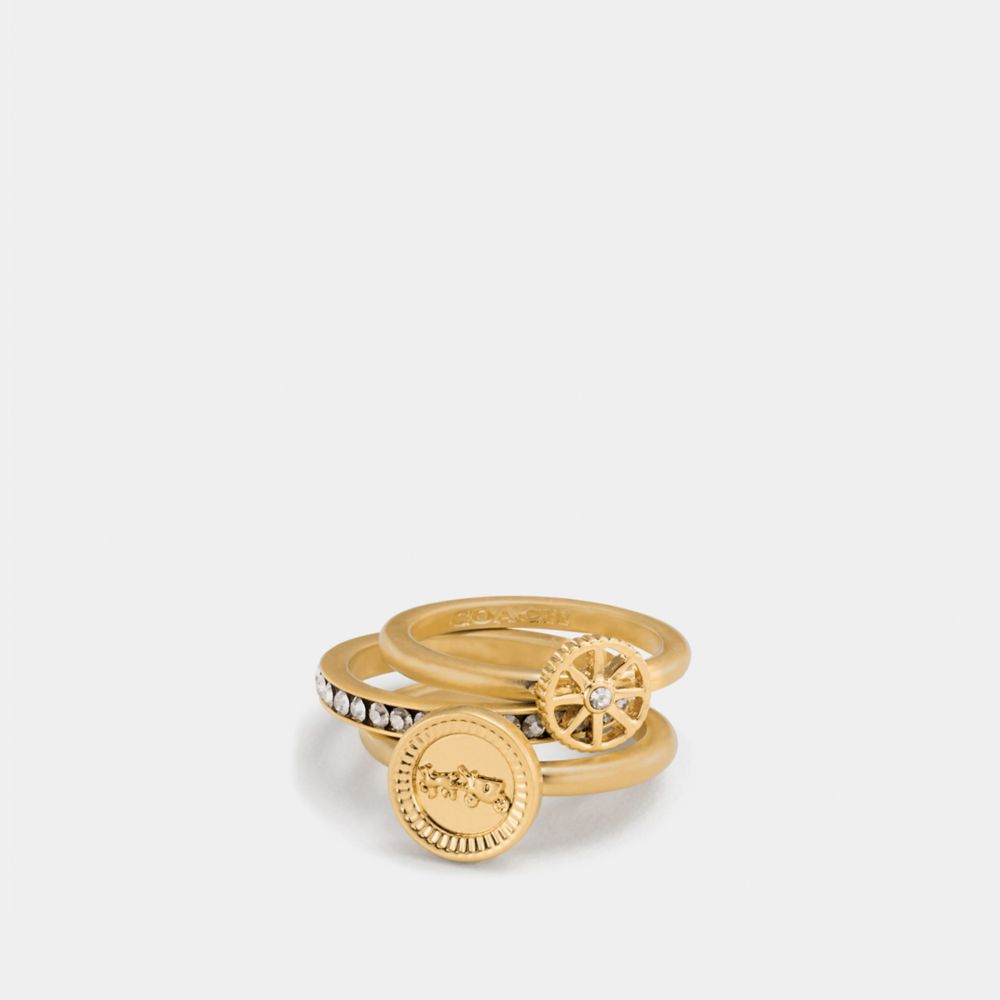 PAVE HORSE AND CARRIAGE COIN RING SET - GOLD - COACH F90982