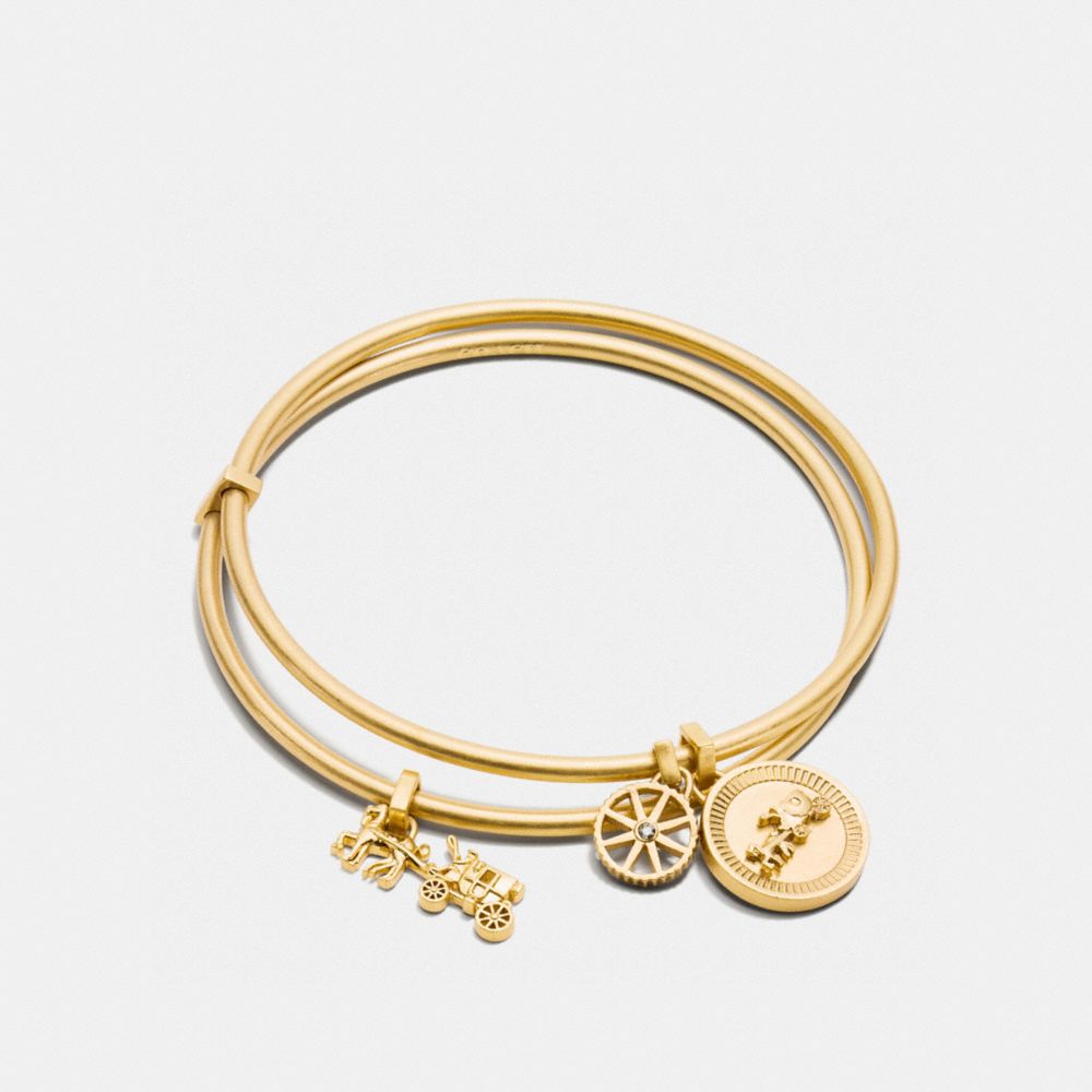 HORSE AND CARRIAGE COIN BANGLE SET - f90983 - GOLD