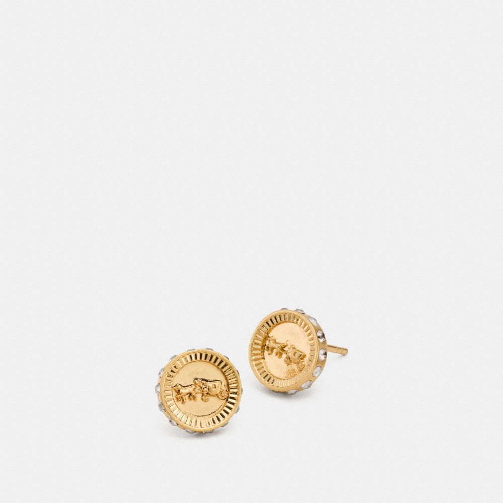 COACH F90985 PAVE HORSE AND CARRIAGE STUD EARRINGS GOLD