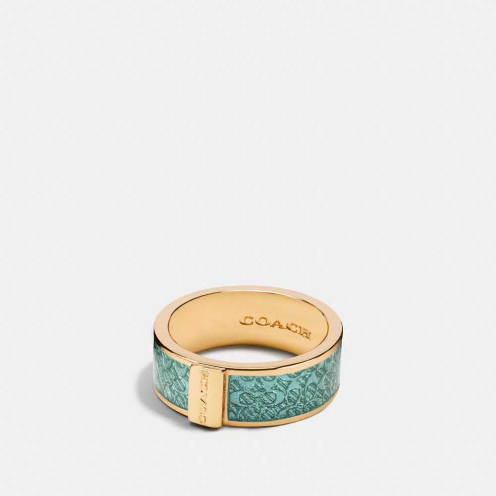 COACH f90991 ENAMEL SIGNATURE RING GOLD/SEAGLASS