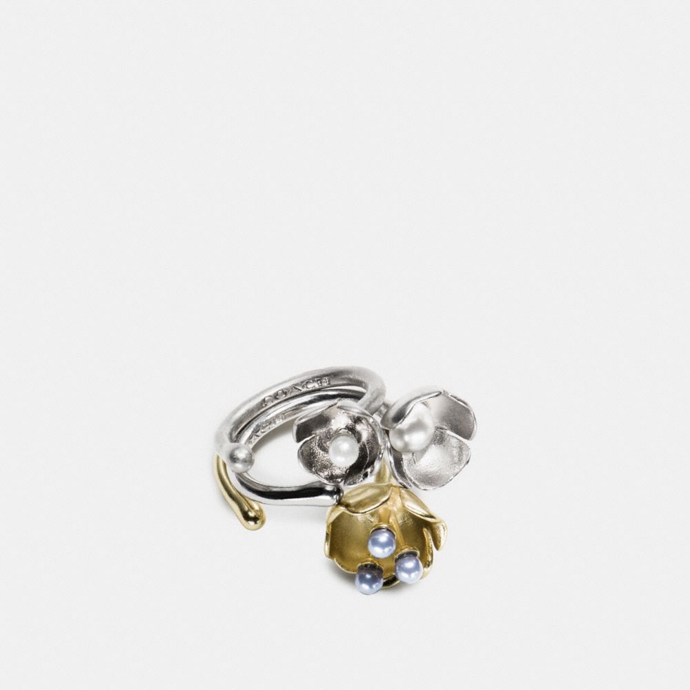 COACH F90992 Tea Rose Pearl Ring Set SILVER/GOLD