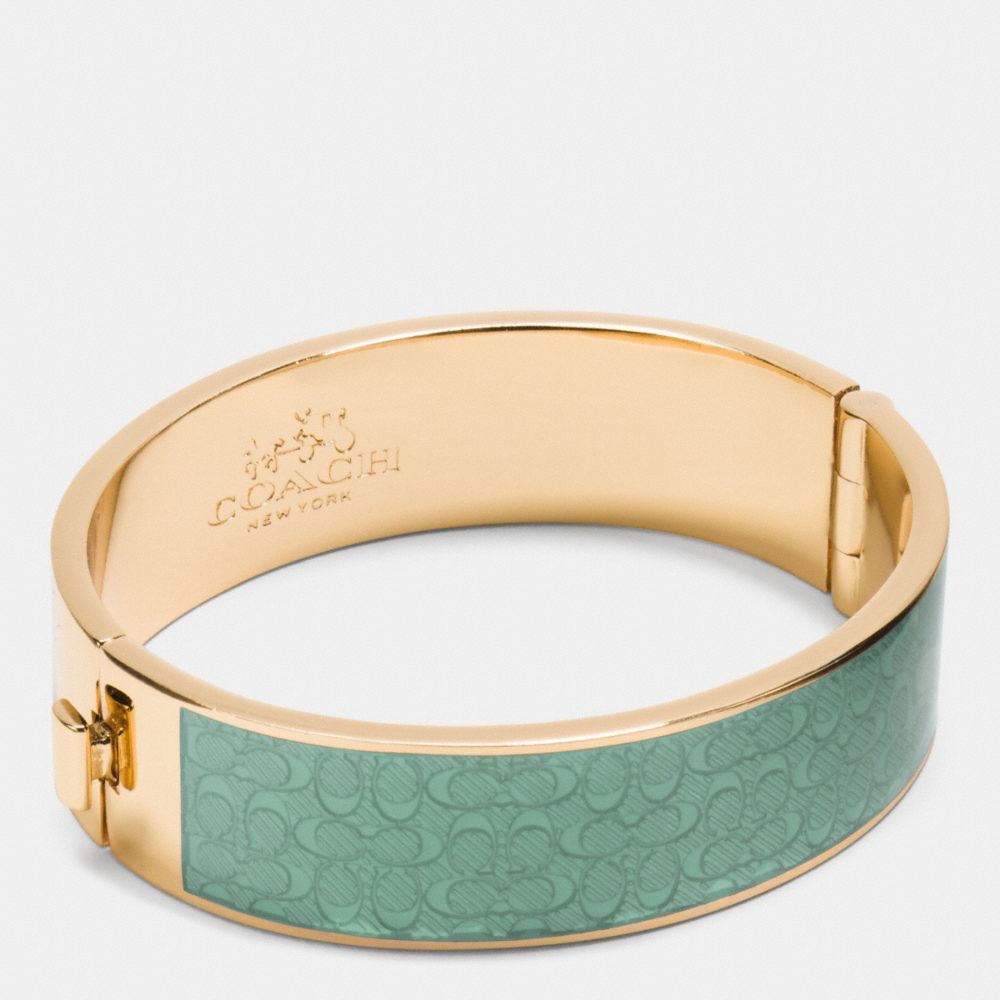 COACH SIGNATURE WIDE HINGED BANGLE - GOLD/SEAGLASS - f90996