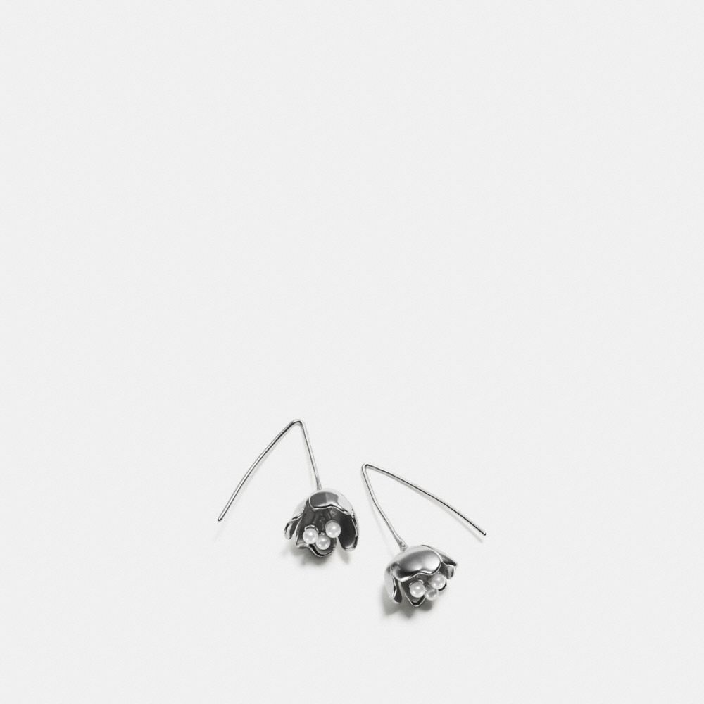 COACH F90997 Tea Rose Pearl Threader Earrings SILVER