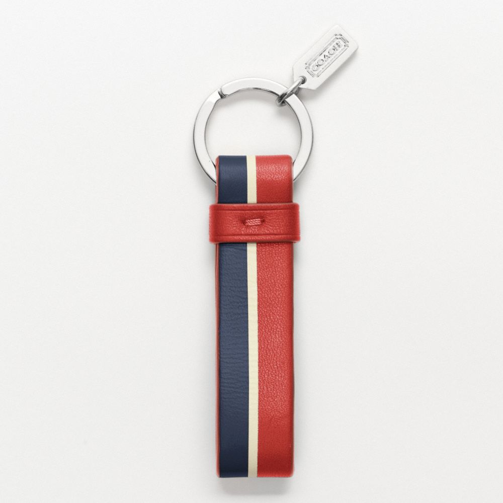 COACH F93149 - STRIPE LEATHER KEY RING  PERSLIGHT GOLDMON/NAVY