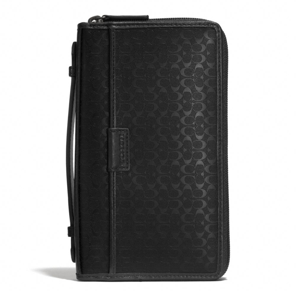 COACH HERITAGE SIGNATURE EMBOSSED COATED CANVAS DOUBLE ZIP TRAVEL ORGANIZER - GUNMETAL/BLACK - F93215