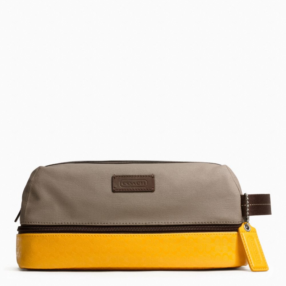 HERITAGE SIGNATURE EMBOSSED PVC CANVAS TRAVEL KIT - SILVER/KHAKI/YELLOW - COACH F93228