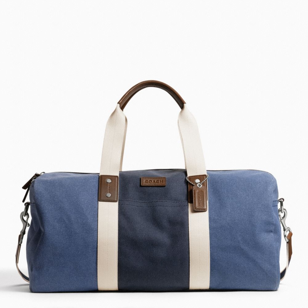 HERITAGE WEB CANVAS PIECED STRIPE ROLL DUFFLE - f93234 - SILVER/DENIM/NAVY