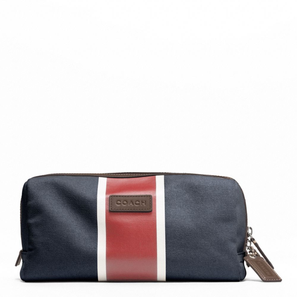 COACH HERITAGE WEB CANVAS PRINTED STRIPE TRAVEL KIT - SILVER/NAVY/RED - F93237