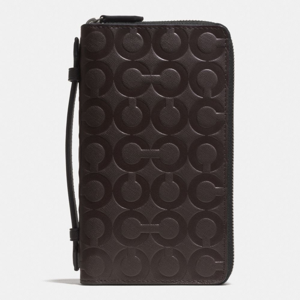 DOUBLE ZIP TRAVEL ORGANIZER IN OP ART EMBOSSED LEATHER - f93401 - MAHOGANY