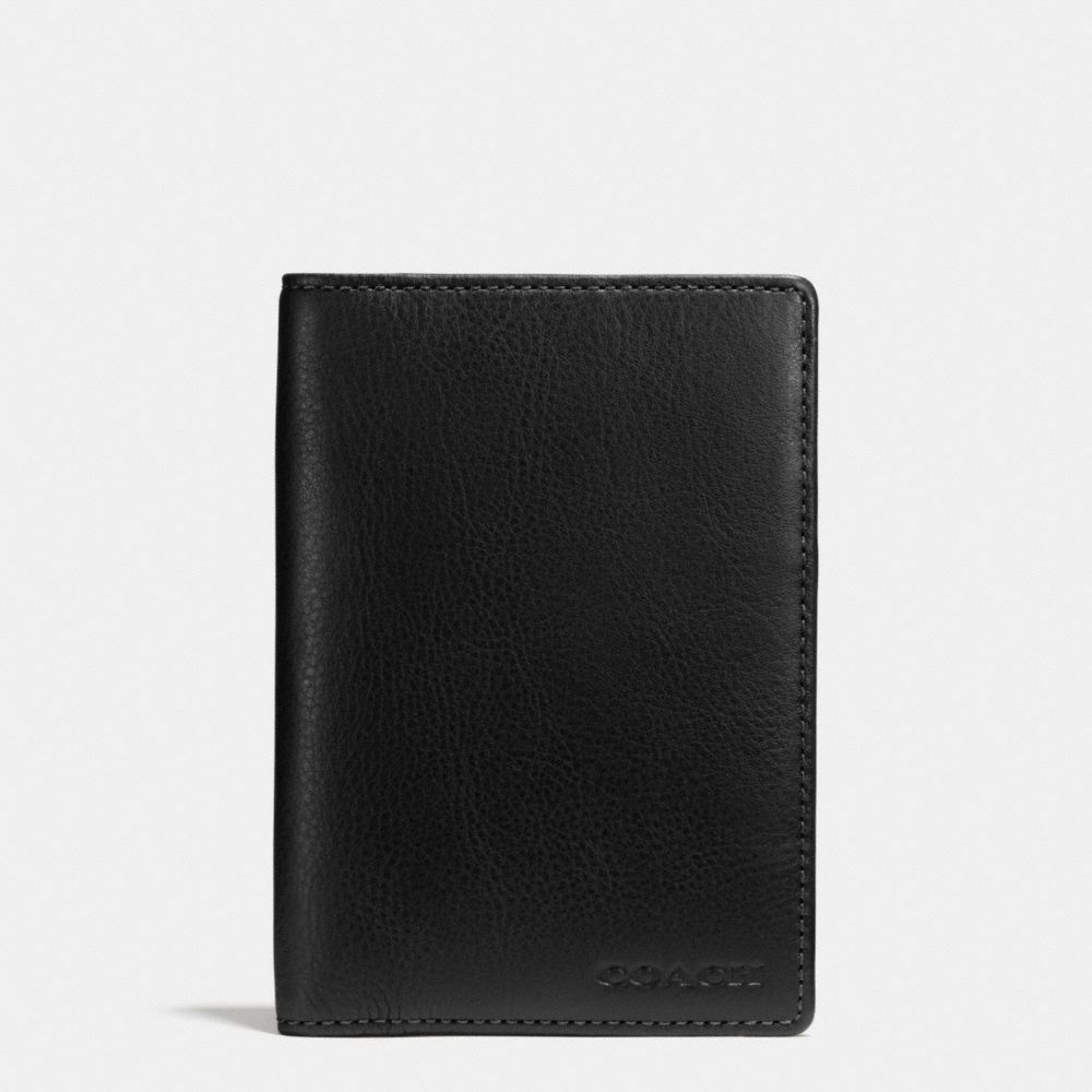 COACH F93451 Passport Case In Leather  BLACK