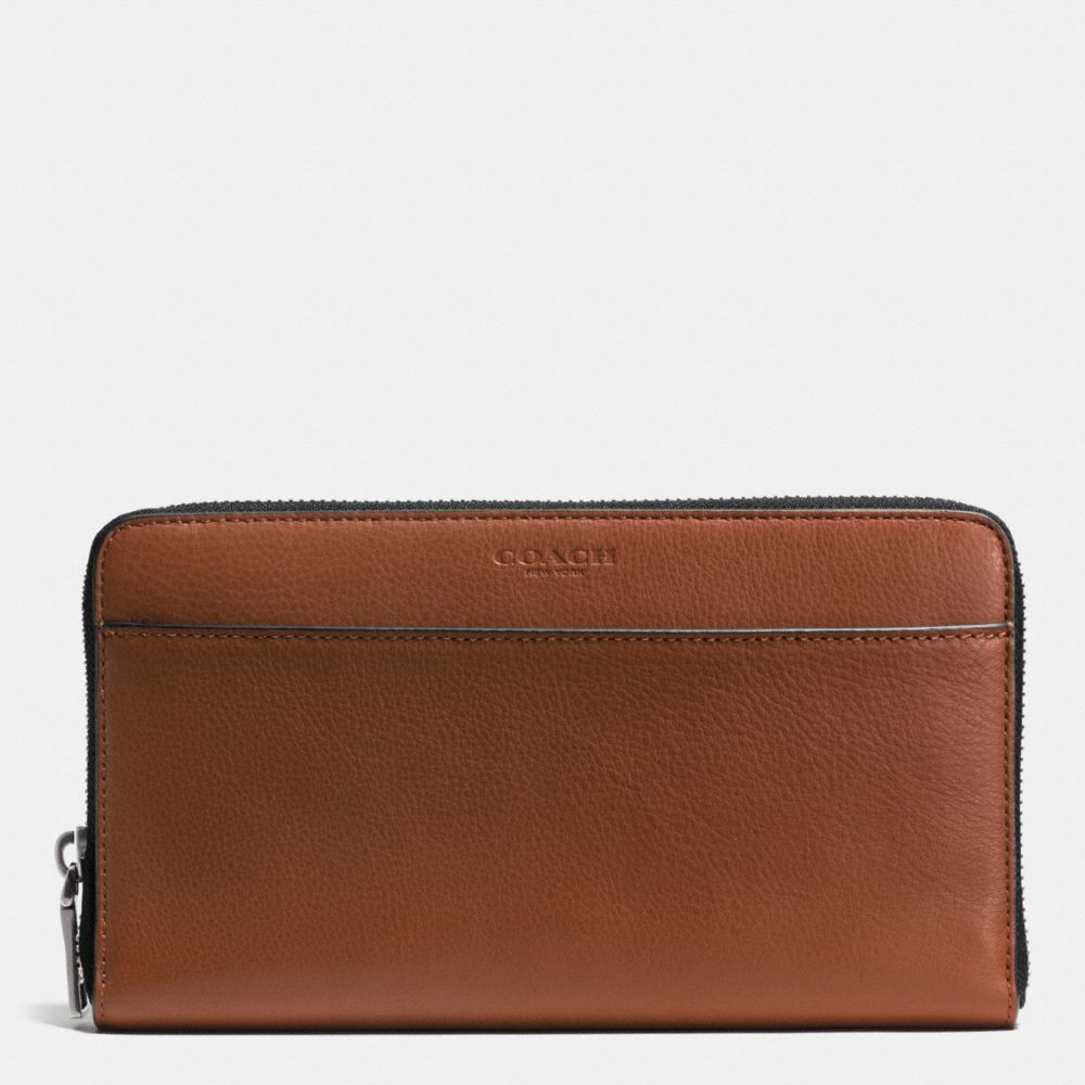 COACH f93482 TRAVEL WALLET IN SPORT CALF LEATHER DARK SADDLE