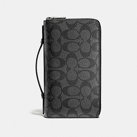 COACH DOUBLE ZIP TRAVEL ORGANIZER IN SIGNATURE - CHARCOAL/BLACK - f93504