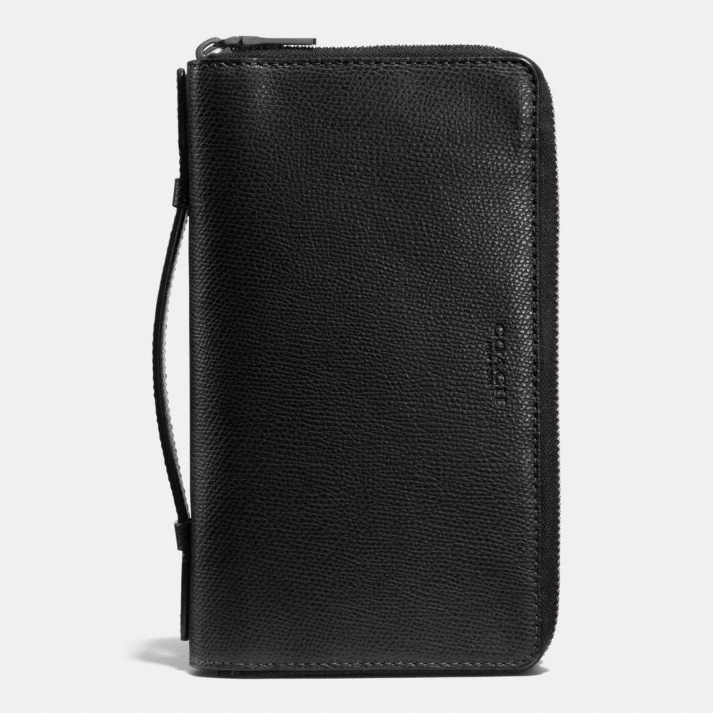 DOUBLE ZIP TRAVEL ORGANIZER IN CROSSGRAIN LEATHER - f93509 - BLACK