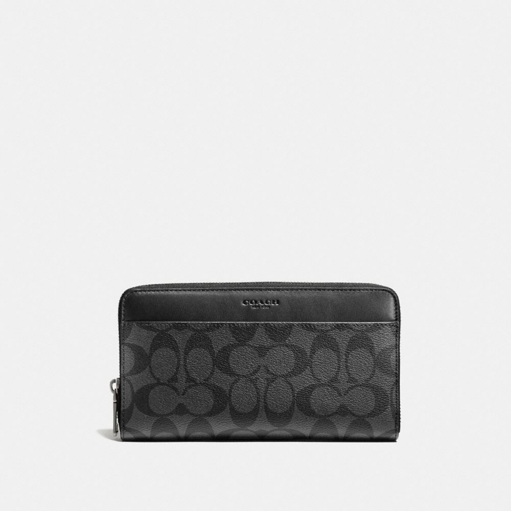 COACH F93510 - TRAVEL WALLET IN SIGNATURE - CHARCOAL/BLACK | COACH MEN