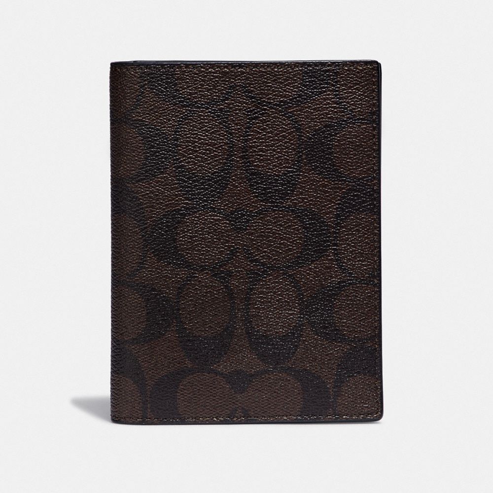 PASSPORT CASE IN SIGNATURE CANVAS - F93518 - MAHOGANY/BLACK/BLACK ANTIQUE NICKEL