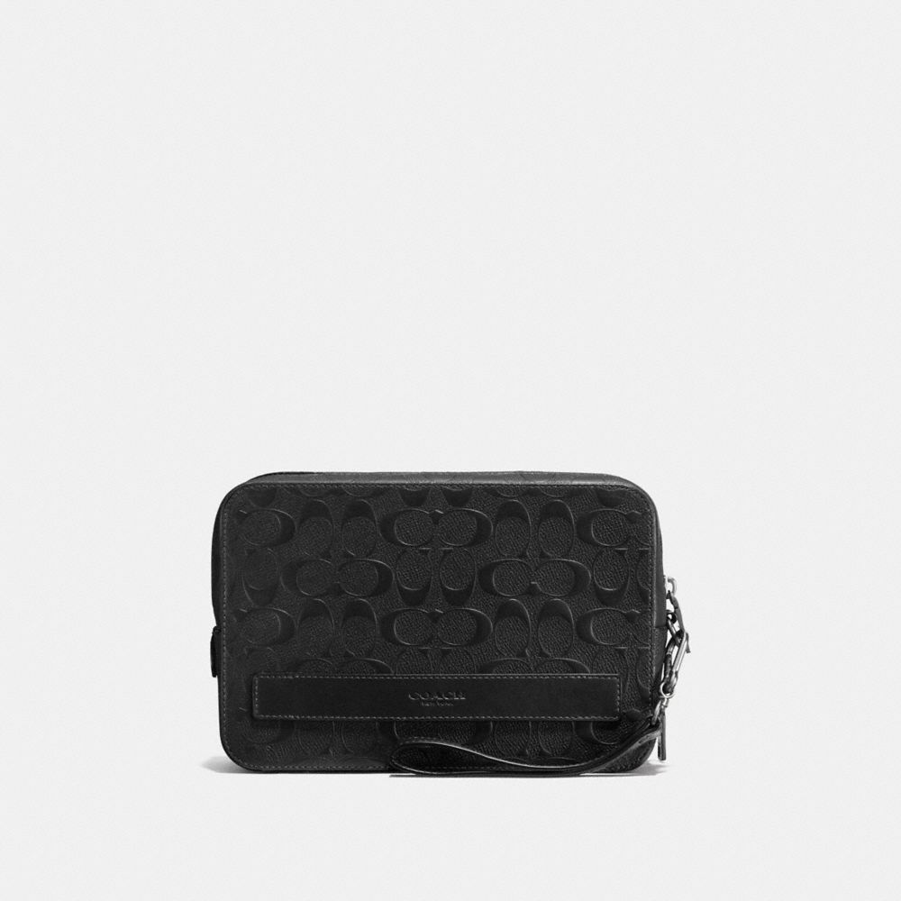 COACH F93598 Pouchette In Signature Crossgrain Leather BLACK