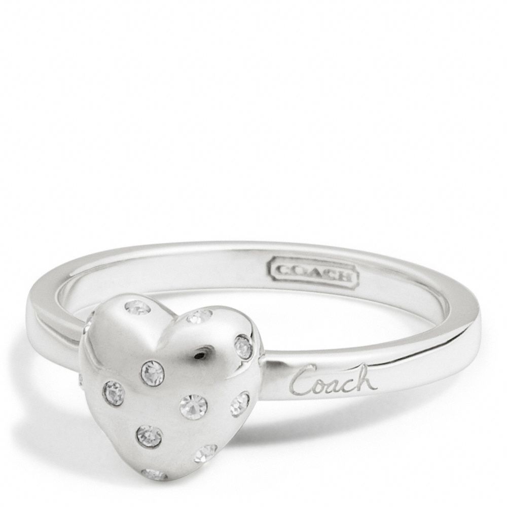 STERLING PAVE HEART SCRIPT RING COACH F94009
